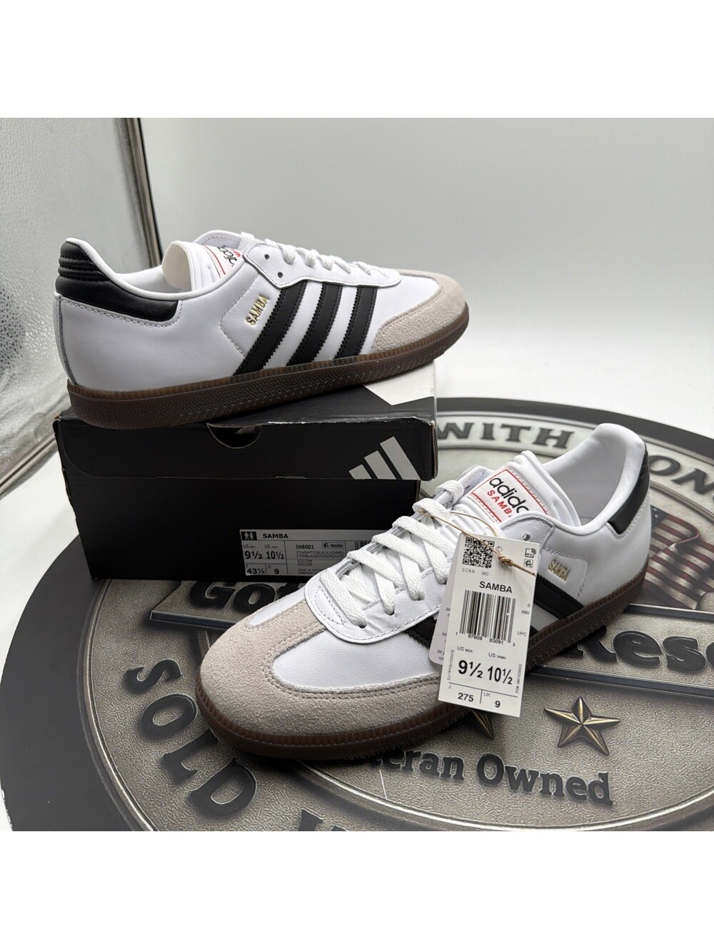 ADIDAS SAMBA CASUAL SNEAKERS INDOOR SOCCER SZ M9.5 W10.5 WHITE BLACK GUM IH6001